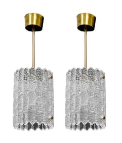 Mid Century Modern Crystal Pendant Lights by Carl Fagerlund for Orrefors - Pair