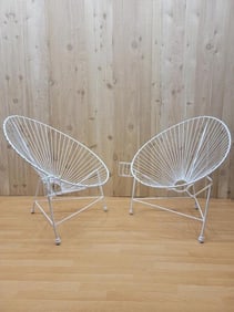 Modernist White Wire Garden Chairs in the Manner of Mathieu Matégot - Pair