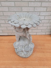 Vintage Hiding Angel Girl Under Sunflower Birdbath