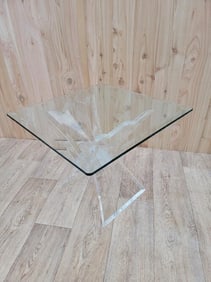 Mid-Century Carved Lucite Butterfly Base Glass-Top Accent Table