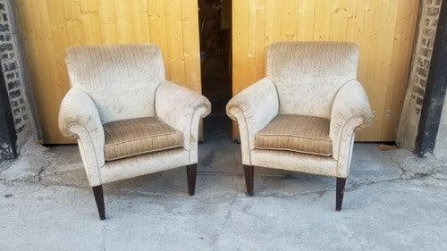 Victorian Flared Arms Arched Back Velvet Club Chairs - Pair