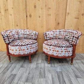 Mid Century Modern Atomic Barrel Back Club Chairs Newly Upholstered - Pair
