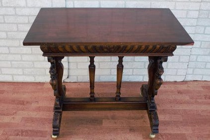 Antique Italian Renaissance Revival Carved Ornate Figural Console Table