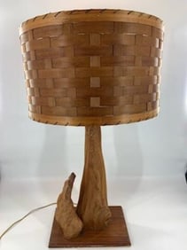 Mid Century Modern Sculptural Cypress Root Table Lamp with Shade