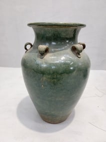 Antique Stoneware Small Green-Glazed Mataban Jar Vase