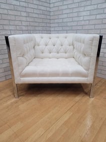 Mid Century Modern Milo Baughman Chrome Frame Cube Lounge Chair Newly Upholstered