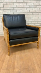 Vintage Interior Crafts Cane and Black Leather Club Lounge Chair