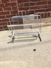 Mid Century Modern Lucite and Chrome Magazine Floor Rack