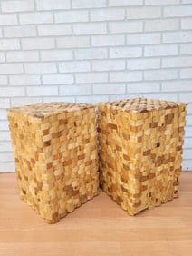 Vintage Modern Recycled Teak Wood Tower Side Tables - Pair