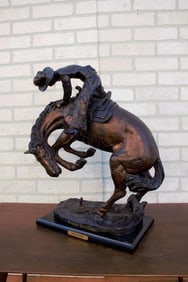 Vintage Frederic Remington Rattlesnake Bronze Sculpture