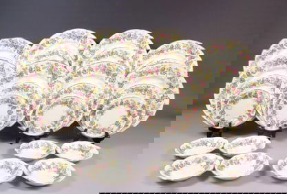 VINTAGE Coalport MAYTIME Dinner Set England Pink Blue Plates Fruit Bowls Salad