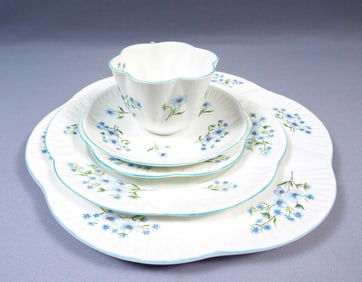 Shelley Blue Rock Dainty Shape Plate Setting Dinner Salad Plate Cup 272101