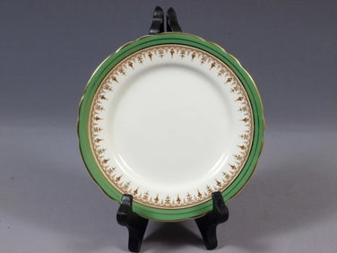 Aynsley DURHAM Green Gold Bread Butter Dessert Side Plate England Scalloped
