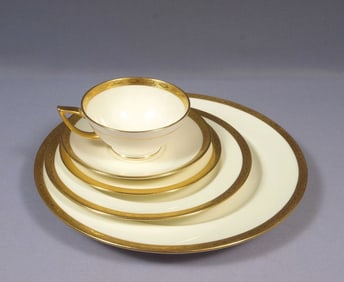 Minton H2849 GOLD Encrusted Place Setting Dinner Salad Plate Cup c. 1913 Birks