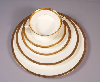 Minton Winchester K132 GOLD Encrusted Place Setting Dinner Plate Soup Bowl
