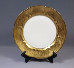 HAVILAND France Dinner Plate Charger Limoges Heavy Gold Gilt Encrusted Roses