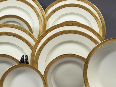 LIMOGES France T&V Tressemanes Vogt Raynaud GOLD Encrusted DINNER SET Plate Bowl