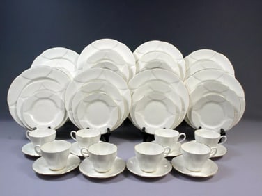 Vintage Royal Albert CORONET DINNER Set Plates Cups Saucers gold white