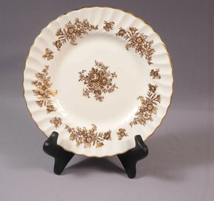 Minton MARLOW GOLD ROSE Flowers Luncheon Plate H5017 Swirl Rim Gold Edge