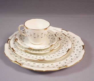 ROYAL CROWN DERBY SANDBY A1114 Place setting Dinner Bread Plate Cup Saucer Gray