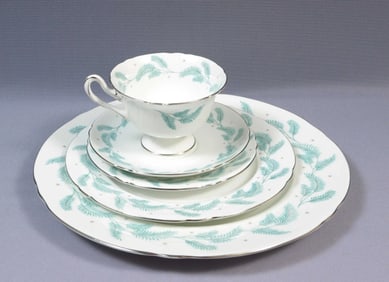 Shelley SERENITY PLACE SETTING Plate Cup Saucer 13791 Platinum Silver Rim