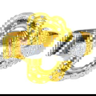 Boucheron Buckle Bangle Bracelet 18k Gold Diamond Platinum French Estate Jewelry: About the Item A gorgeous Boucheron buckle bangle bracelet made of 18k gold and platinum, encrusted with diamonds. The bracelet is structured like a belt buckle with a polished gold band. At the cente