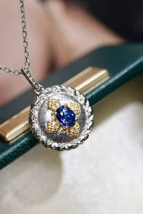 PT950 Sapphire Pendant: PT950 Sapphire Pendant. Buccellati style, retro romantic style. Gold weight 2.132g, main stone 0.34ct, diamond 0.024ct Reserve: $800.00 Shipping: Domestic: Shipping rates are determined by destination