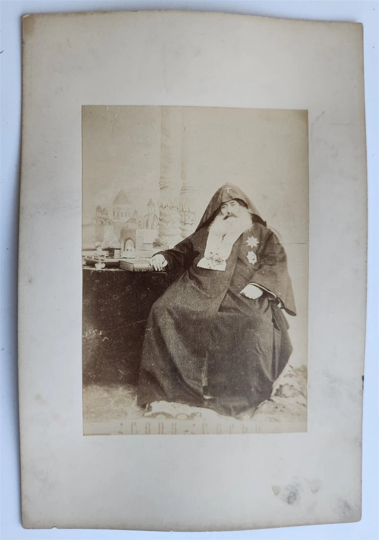 1900s ARMENIAN CHURCH LEADER MKRTICH KHRIMYAN PHOTO antique: 1900s REAL PHOTO of MKRTICH KHRIMYAN CATHOLICOS of ALL ARMENIANS from 1893-1907 Size of the photo : 4 by 6 inches Overall size 6 by 9 1/3" Mkrtich Khrimian (1820 – 1907) was an Armenian Apostoli