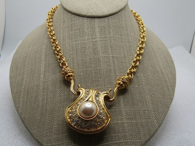 Vintage Rhinestone & Faux Pearl Necklace, Nolan Miller, Two Interachangeable Chains, 24" & 30", (1 of 1)