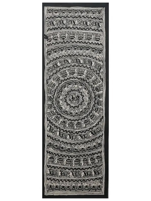 Handpainted Mandala Art | Handmade Paper | By Ashutosh Jha: A Glimpse into Madhubani's Mystical WorldThis exquisite handpainted Madhubani art piece, crafted by the talented Ashutosh Jha, transports you to the heart of Mithila, a region in India brimming with a