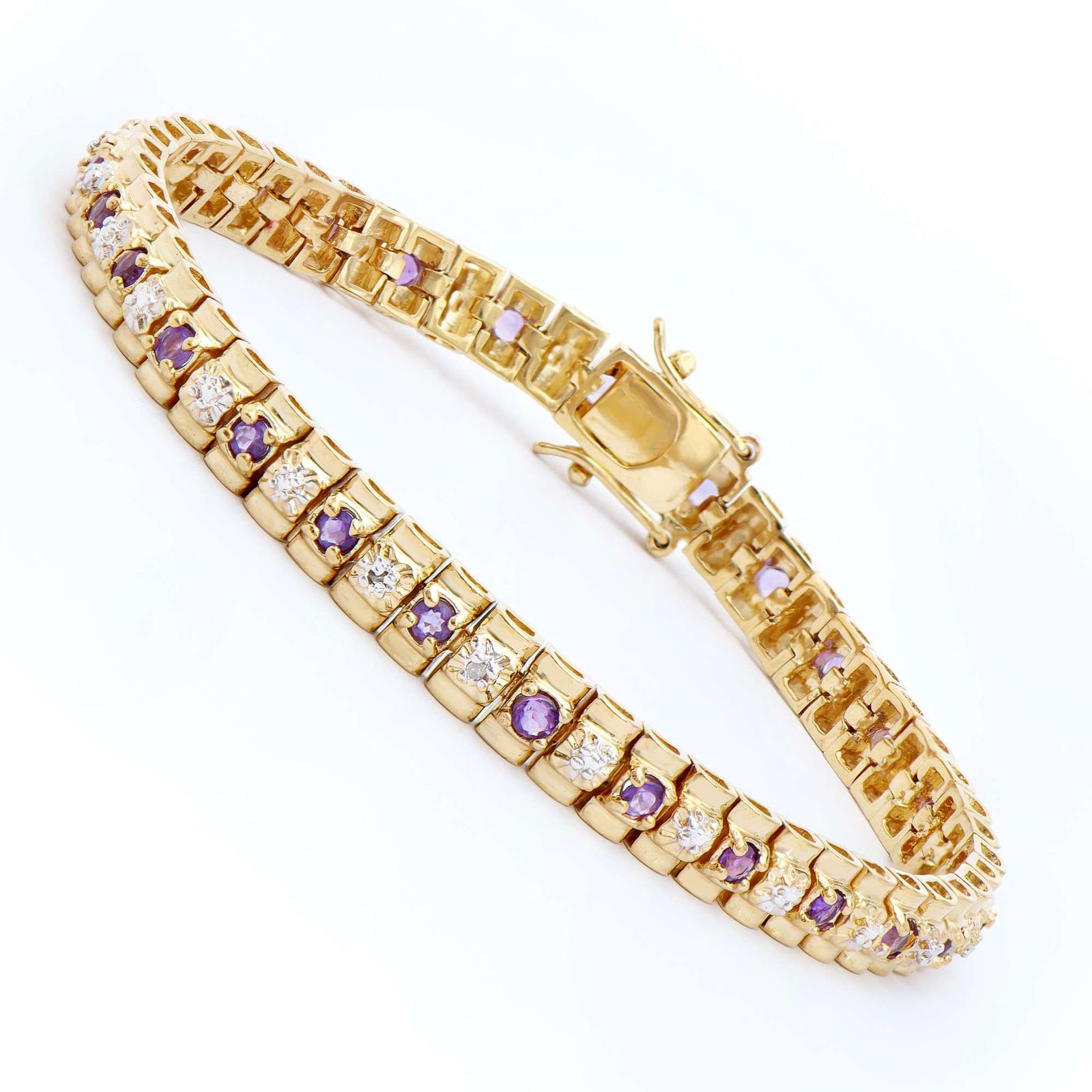 2.05 ctw Amethyst & Diamonds 18K Gold Plated Designer Bracelet 7.7 in (1 of 2)