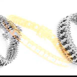 5.04 TW CTS BLACK SAPPHIRE & DIAMONDS 18K GOLD PLATED DESIGNER BRACELET SIZE 7.7 INCHES: BLACK SAPPHIRE SQUARE 3MM 25 PCS 5.00 CTS & DIAMONDS 1.2 PCS 4 CTS .04 Reserve: $72.40 Shipping: Domestic: Flat-rate of $17.65 to anywhere within the contiguous U.S. International: Foreign shipping ra