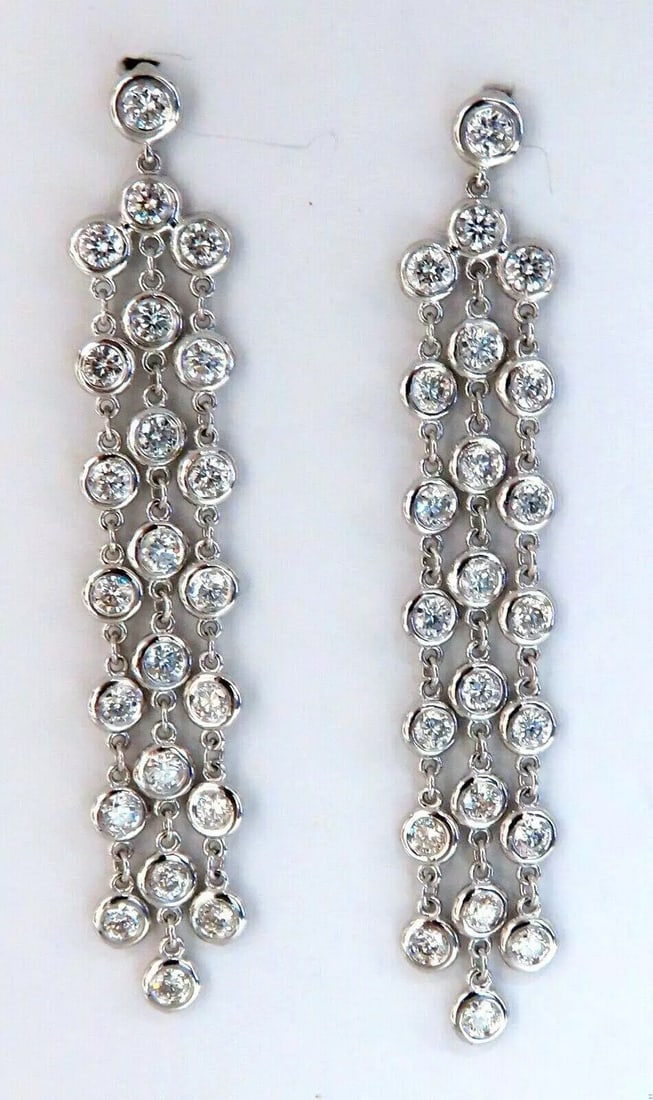 2.60ct Natural Round Diamonds Cascading Station Yard Dangle Earrings 14kt (1 of 5)