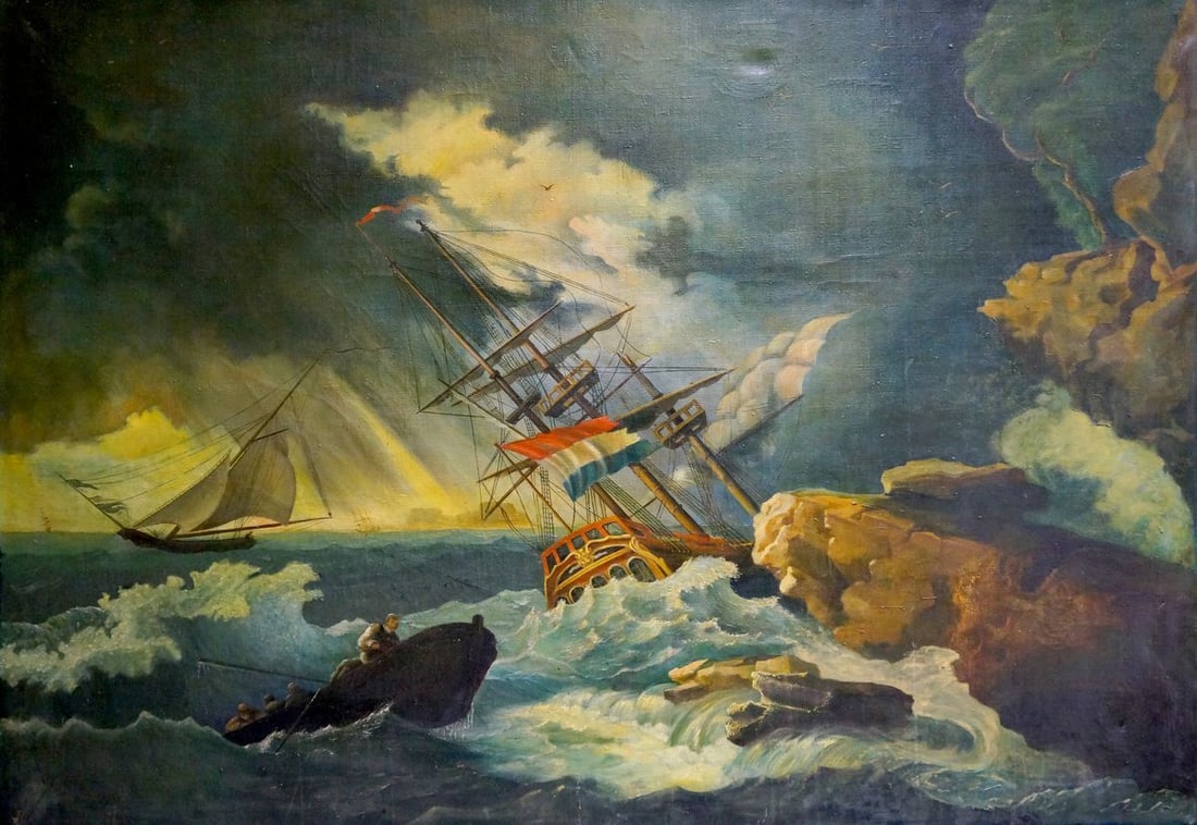 Oil painting Ship in the storm: №Vern 1296 *** ABOUT THIS PAINTING *** * TITLE: "Ship in the storm" * ARTISTS: * SIZE: 95x136 cm/'37.40x53.54 inches' * MEDIUM: oil, canvas * HAND PAINTED: Original painting from our collection