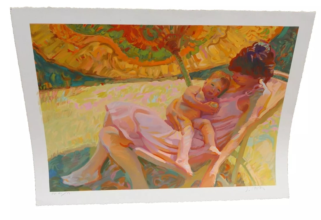 JOHN ASARO Printer's Proof Serigraph Ed of 75 CHINESE UMBRELLA was $750: JOHN ASARO (1937-). Printer's Proof Edition of 75. Chinese Umbrella, 26" x 35" image size (margin size: 30-1/4" x 39-1/4") numbered lower left: PP 45/75 and signed lower right. Unframed. Was $750. See