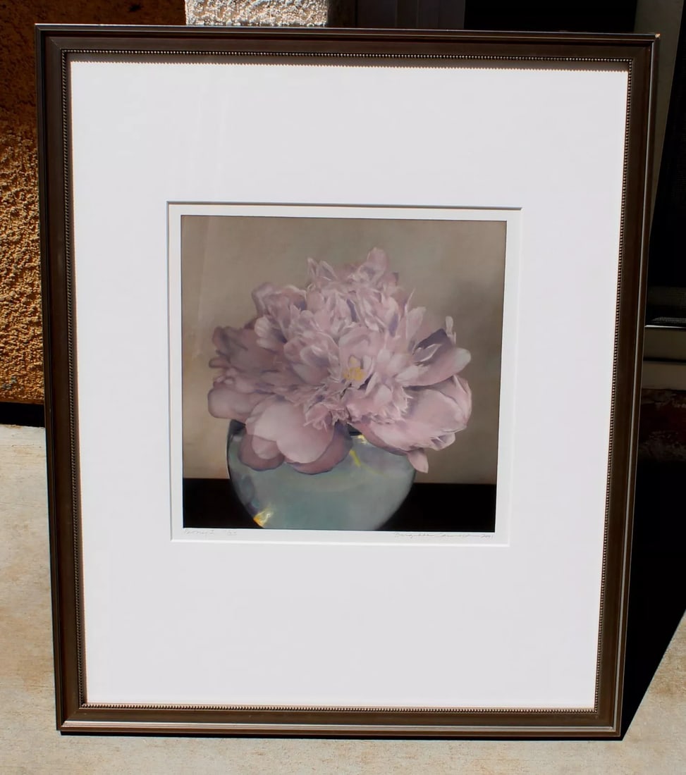 BRIGITTE CARNOCHAN Peony I S/N Hand Colored Gelatin Silver Print 2001 11/25: BRIGITTE CARNOCHAN (b. 1941). Limited Edition Hand Colored Gelatin Silver Print, 2001, Peony I, Numbered 11/25, image is approximately 9.25" x 9.25" (framed size: 20-1/2" x 17-1/4") Titled and numbere