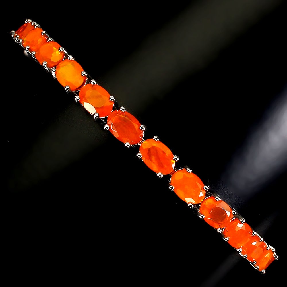 925 Sterling Silver Bracelet Oval Orange Opal 6x4mm Gemstone Jewelry 8 Inches (1 of 4)