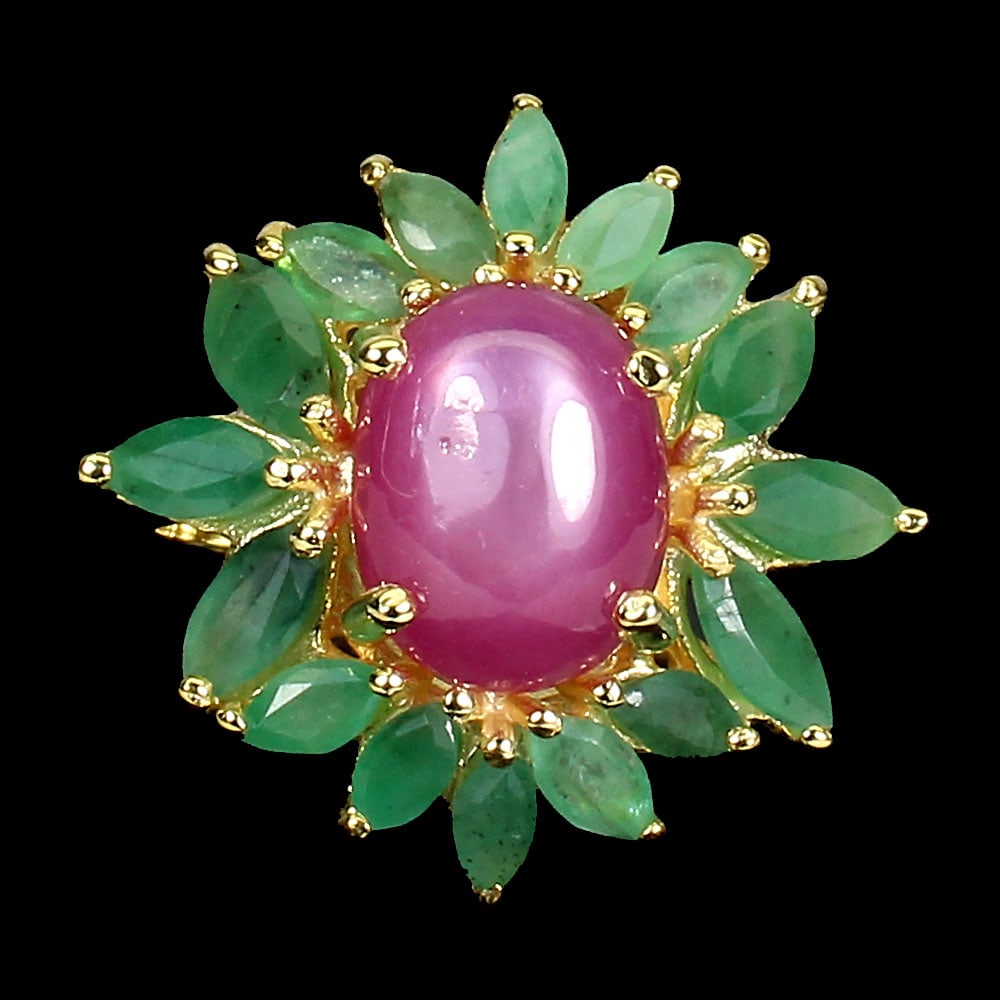 925 Sterling Silver Ring Oval Ruby 11x8mm Emerald Gemstone Jewelry Size 8 (1 of 4)