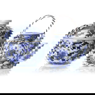 CHINESE PORCELAIN TEAPOT AND POT: In Chinese porcelain, blue floral decoration. Height: (the largest) 15 cm. Reserve: $200.00 Shipping:Domestic: Flat-rate of $50.00 to anywhere within the contiguous U.S.International: Foreign