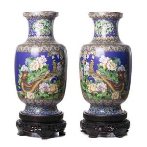 125 CM - 49 INCHES - CHINESE CLOISONNE - PAIR OF LARGE VASES