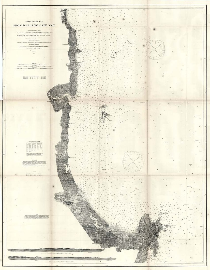 Coast Chart No.8 from Wells to Cape Ann from a trigonometrical survey ... triangulation by A.D.: Publication Date: 1867 Title: Coast Chart No.8 from Wells to Cape Ann from a trigonometrical survey ... triangulation by A.D. Bache supdt. Cartographer: WHITING, H. L./A. W. LONGFELLOW/A. D. WADSWORTH