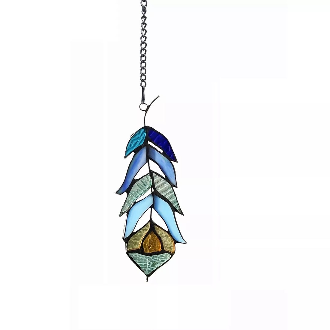 7 1/2" Stained Glass Feather Window Hanging Panel Suncatcher (1 of 5)