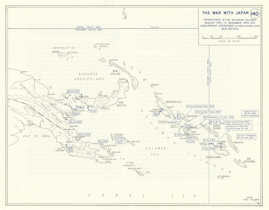 World War 2. Aug 1942-Dec 1943. Solomon Islands New Guinea New Britain 1959 map (1 of 1)
