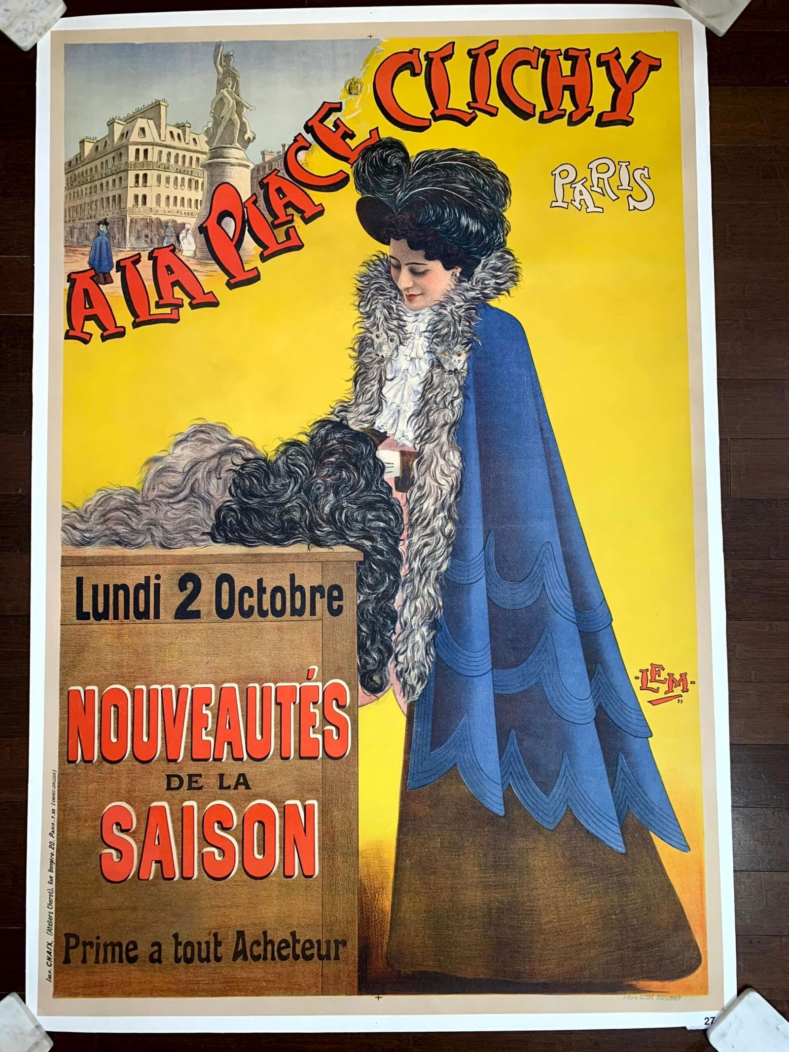 A La Place Cliche Saison - Art by Charles Tichon (1892) 41.25"X61.75" French Advertising Poster LB: A La Place Cliche Saison - Art by Charles Tichon (1892) 41.25"X61.75" French Advertising Poster LB Please refer to the attached image for a detailed view and condition of this original vintage poster.