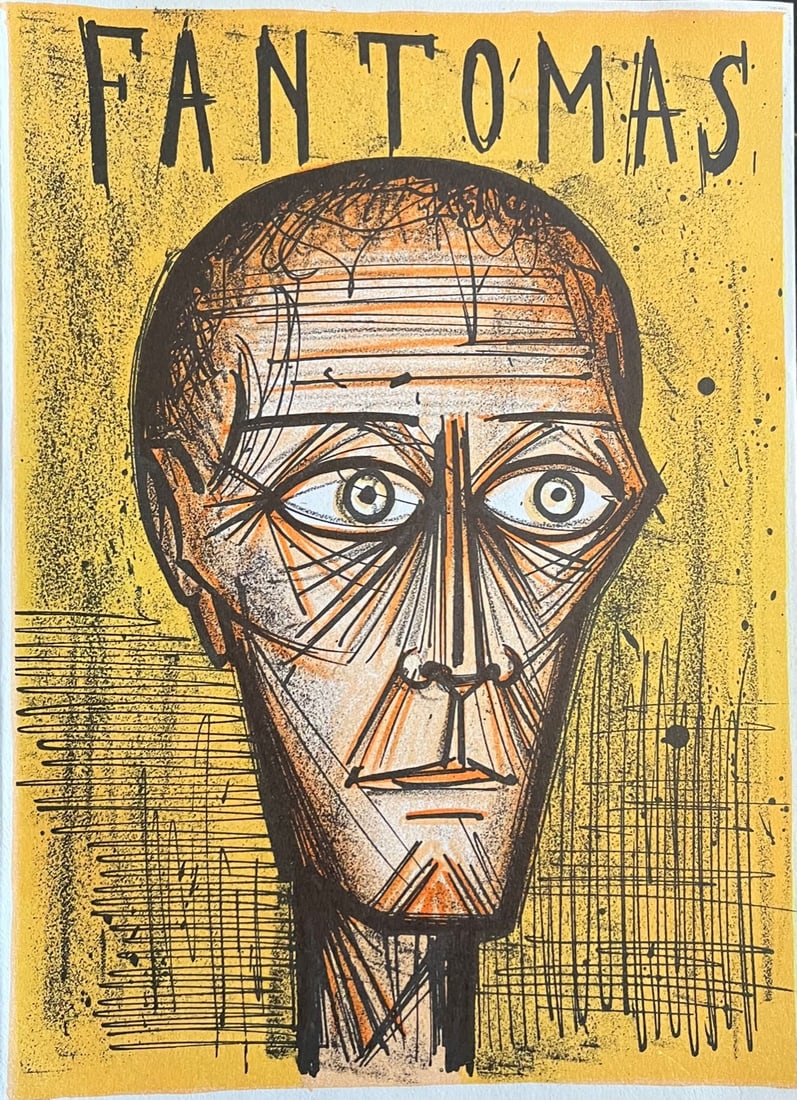 Bernard Buffet Fantomas Original Lithograph 1968: Artist: Bernard Buffet Country: France Title: Fantomas Medium: Original Lithograph Marks: Not Signed, not numbered Printed: 1968 Atelier Descilee a Tournai, France Paper: Vellum 9 x 6.5 inch Pro