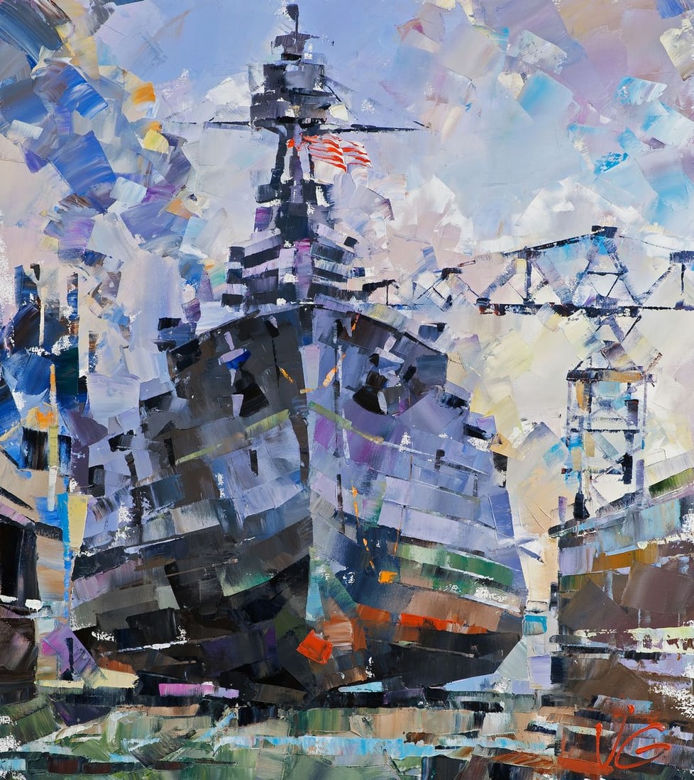 Oil painting USS TEXAS BB-35 in dry dock Volodymyr Gluhomanyuk: 47GLUX Painter: Volodymyr Gluhomanyuk Size: 90x80 cm/35.43x31.49 inches Components: oil, canvas Original painting CONDITION: excellent ARTIST: Volodymyr Gluhomanyuk I was born in 1964, in Kyiv. I live