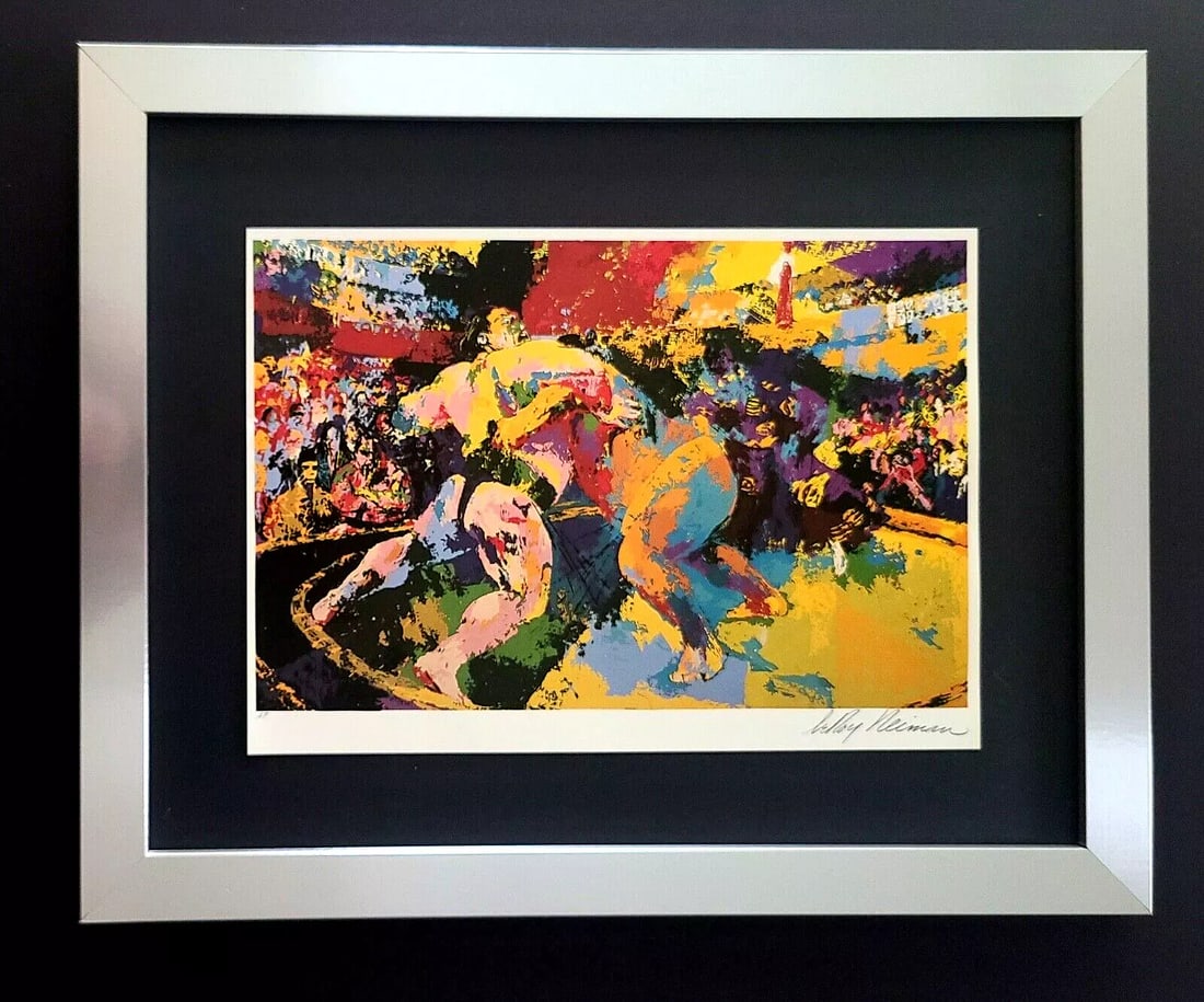 LEROY NEIMAN + SUMO WRESTLING + CIRCA 1990'S + SIGNED PRINT FRAMED + BUY NOW: We have for Sale this LEROY NEIMAN AWESOME 1990'S PRINT ON PAPER " SUMO WRESTLING " SIGNED ON THE PLATE FULL OF COLOR PRINT SIZE OF THE PRINT: 10 X 8 in FRAME COVERS AN AREA OF 15 X 11 in MOUNTED AND 