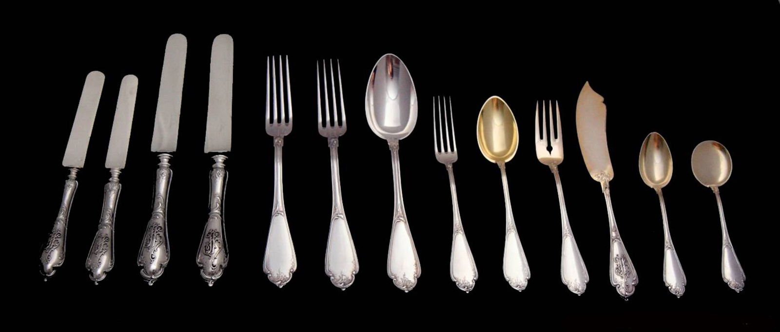 296pc. French Antique Sterling Silver and Vermeil Flatware Set - Excellent Condition !!: Title: 296pc. French Antique Sterling Silver and Vermeil Flatware Set - Excellent Condition !! Description:Direct From Paris, A Magnificent 296 piece, French 19th Century Sterling Silver and Vermeil F