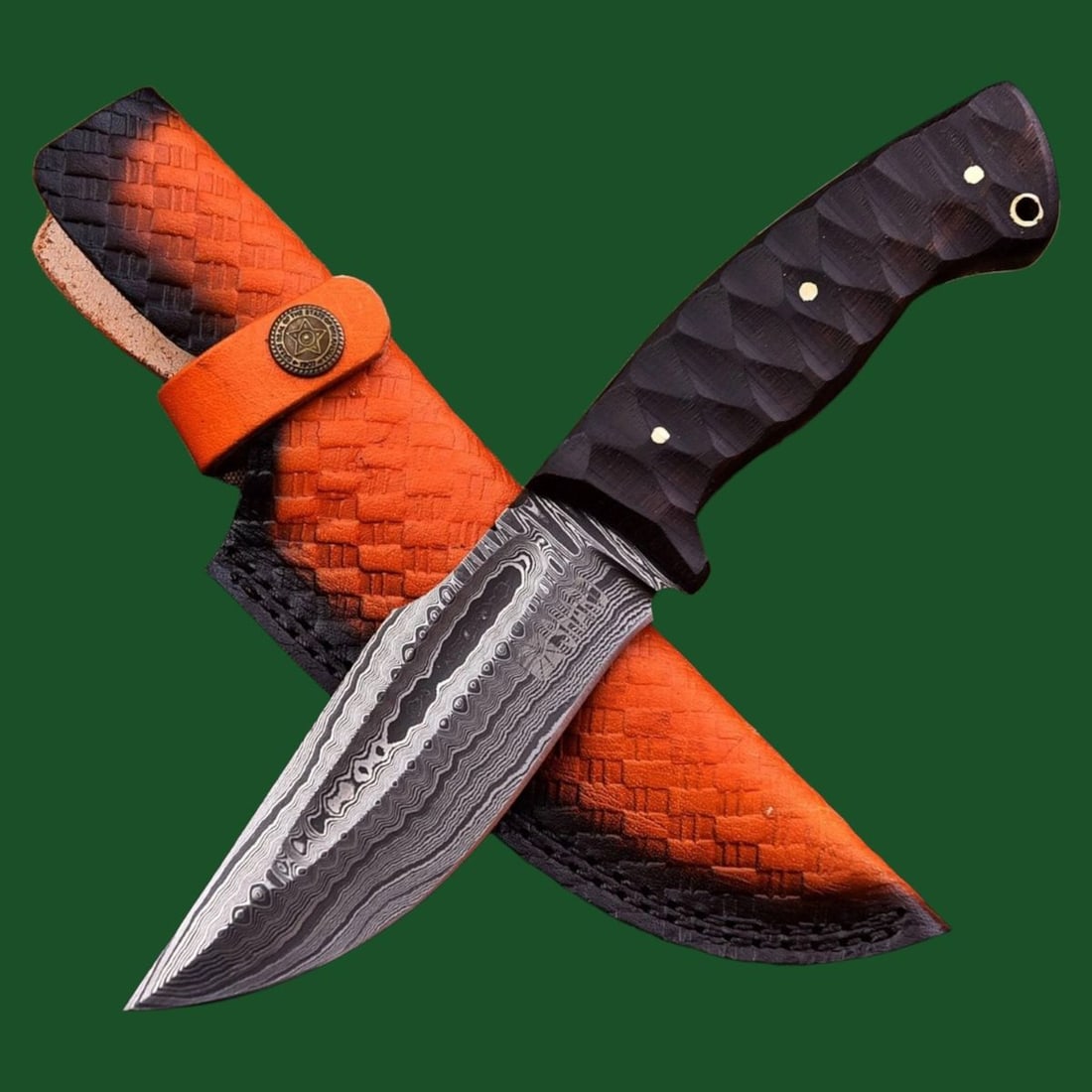 Hand-Forged Damascus Steel Tactical Skinning Knife (1 of 5)