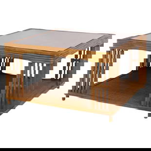 Restored Large Modern Presidents Stick Reed Rattan "Nantucket" Coffee Table: Freshly made custom large 36” large stick rattan "Nantucket" coffee table featuring wicker wrappings with a bottom shelf for storage. Also available in any quantity are matching: Lounge Chair =